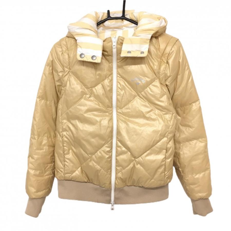 キャロウェイ 6WAYダウンジャケット ベージュ×白 裏ストライプ