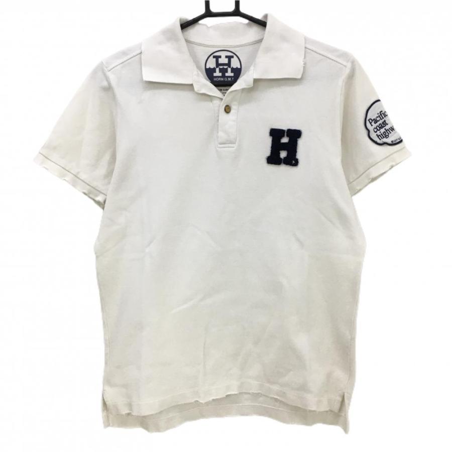 HORN GARMENT 【美品】ホーンガーメント 半袖ポロシャツ 白×ネイビー