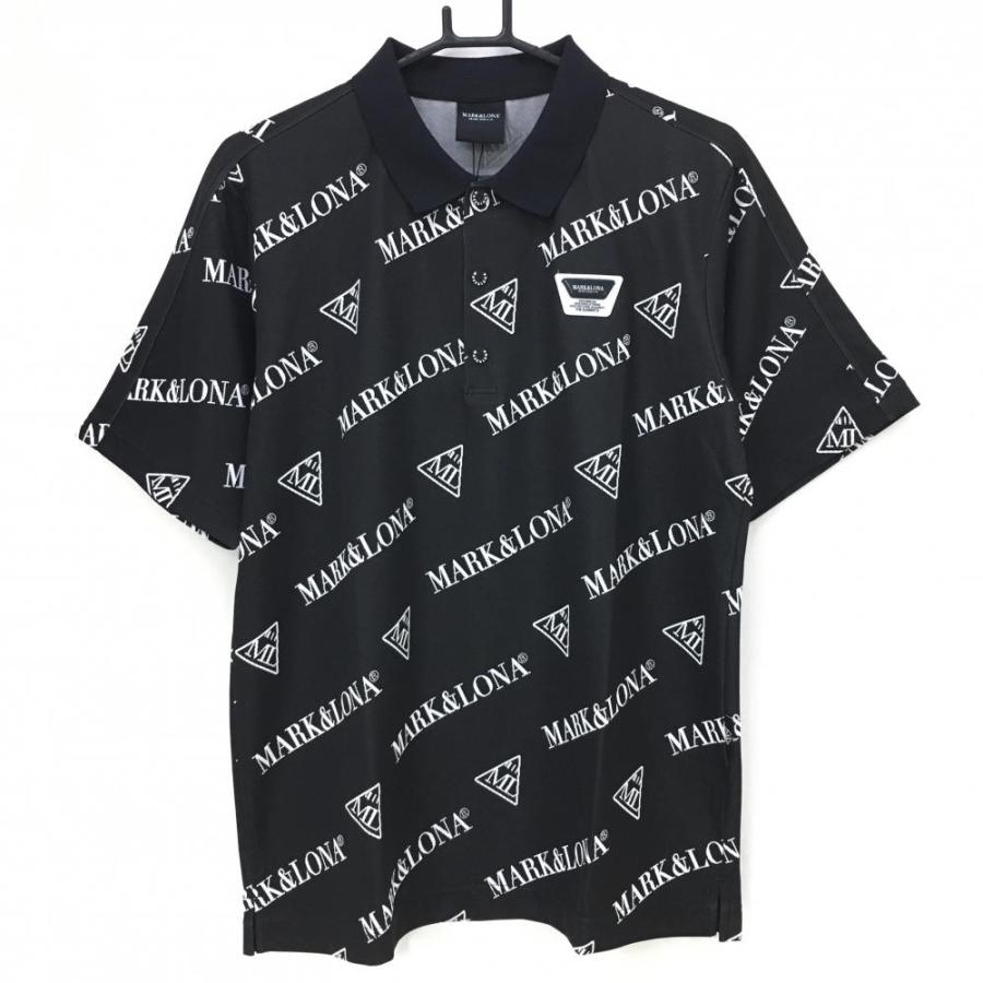 MARK&LONA（マークアンドロナ） 半袖ポロシャツ 黒×白 斜めロゴ総柄