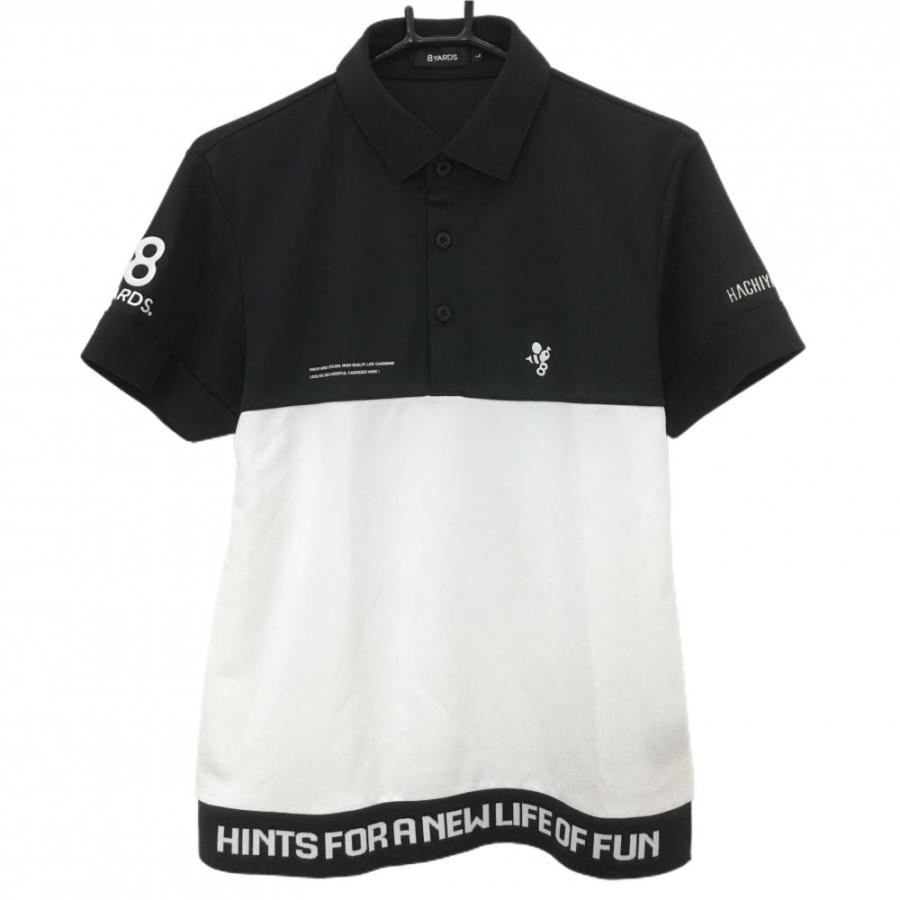 ハチヤーズ 半袖ポロシャツ 黒×白 バイカラー バックロゴ メンズ L