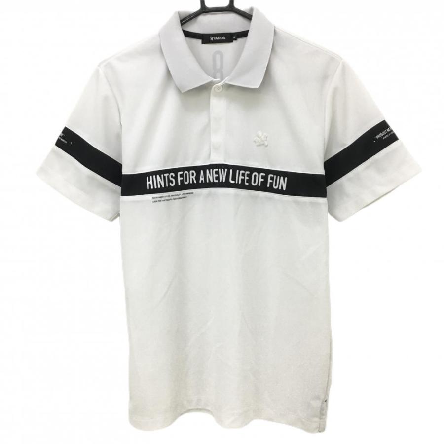ハチヤーズ 半袖ポロシャツ 白×黒 バックロゴ ロゴワッペン メンズ L
