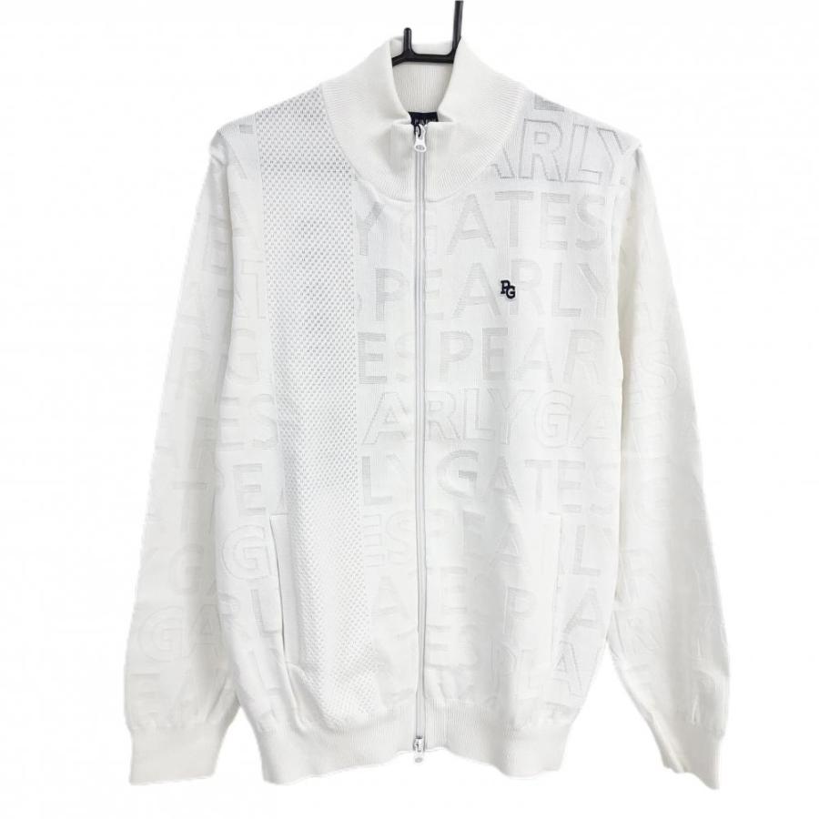 PEARLY GATES（パーリーゲイツ） ニットジャケット 白 ロゴ総柄 一部