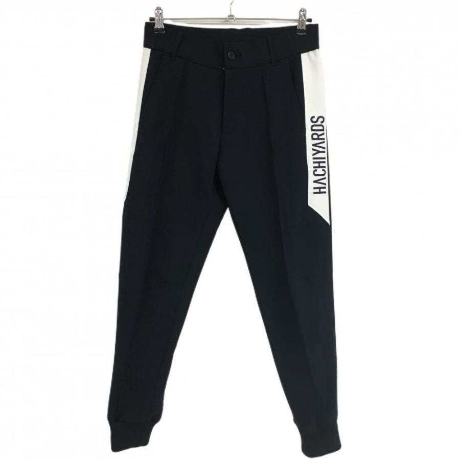 ハチヤーズ ジョガーパンツ 黒×白 サイドライン ロゴ刺しゅう