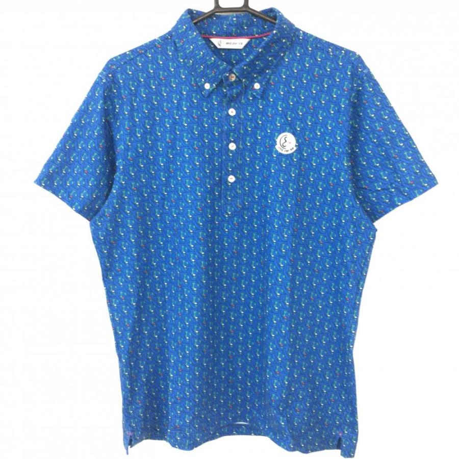 and per se（アンパスィ） 半袖ポロシャツ ブルー×グリーン 総柄