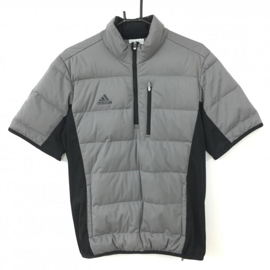 訳あり＊adidas アディダス 半袖ダウンジャケット グレー×黒 異素材