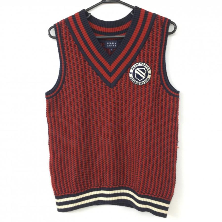 PEARLY GATES（パーリーゲイツ） ニットベスト レッド×ネイビー ウール