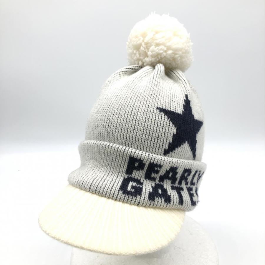 PEARLY GATES（パーリーゲイツ） つば付きニット帽 白×ネイビー