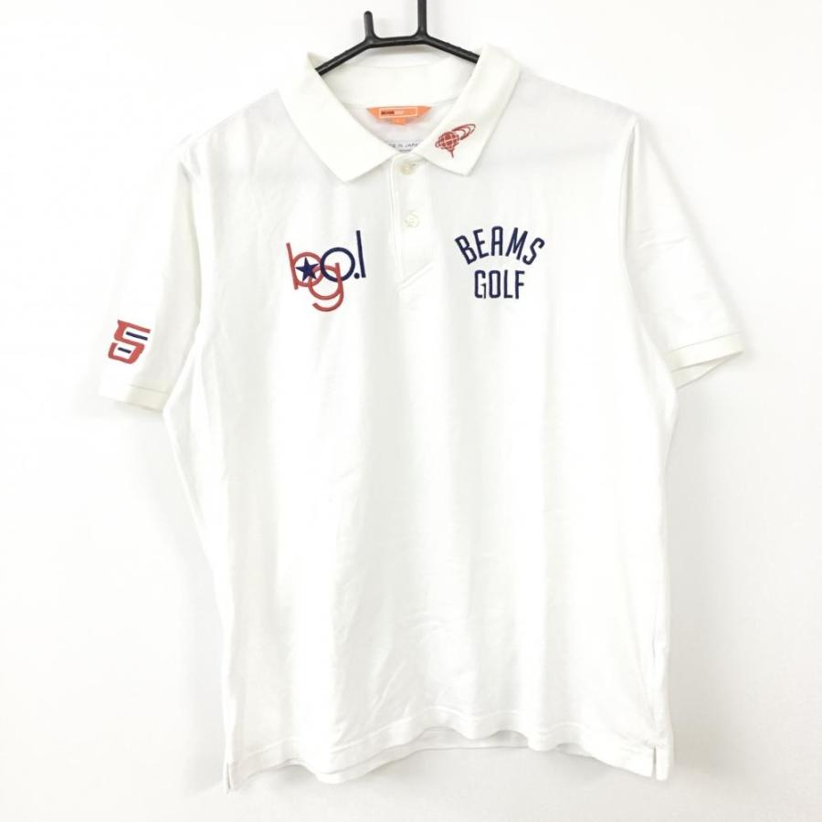 BEAMS（ビームス） ビームスゴルフ 半袖ポロシャツ 白×ネイビー ロゴ