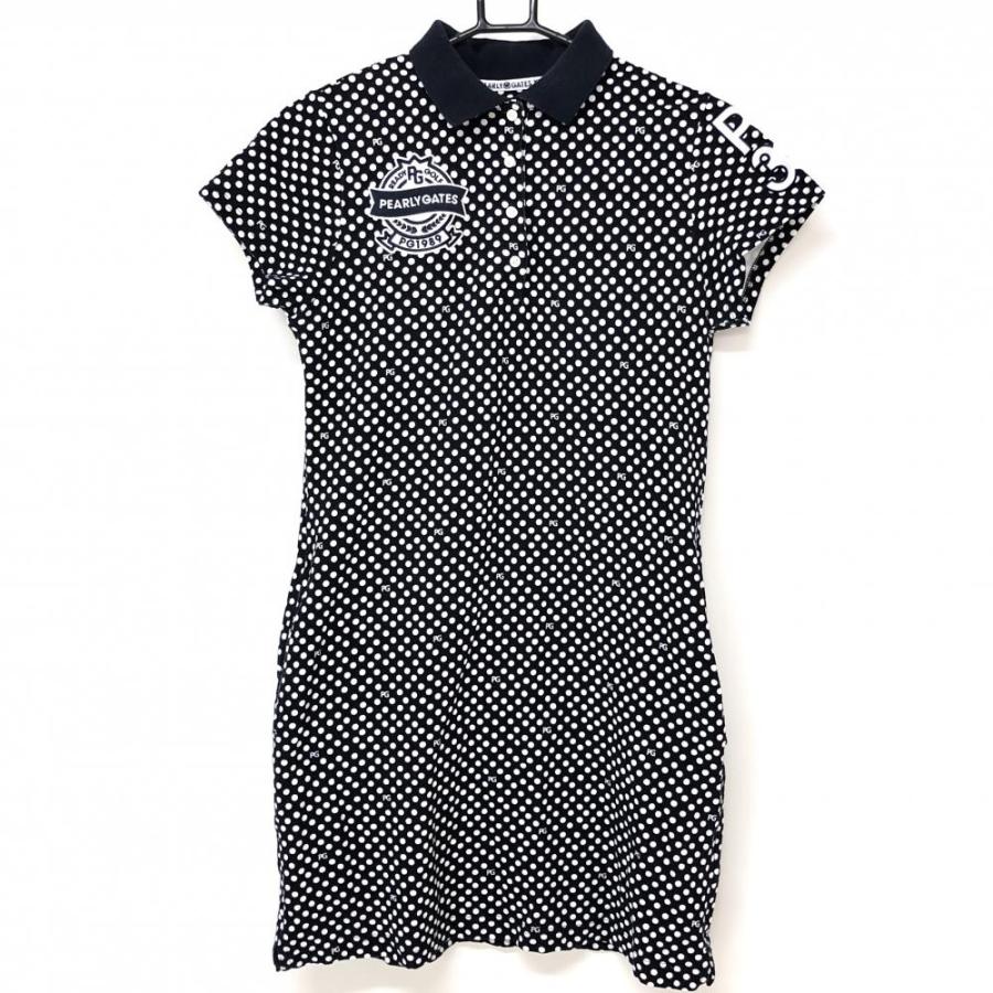パーリーゲイツ 半袖ポロワンピース ダークネイビー×白 ドット 30周年