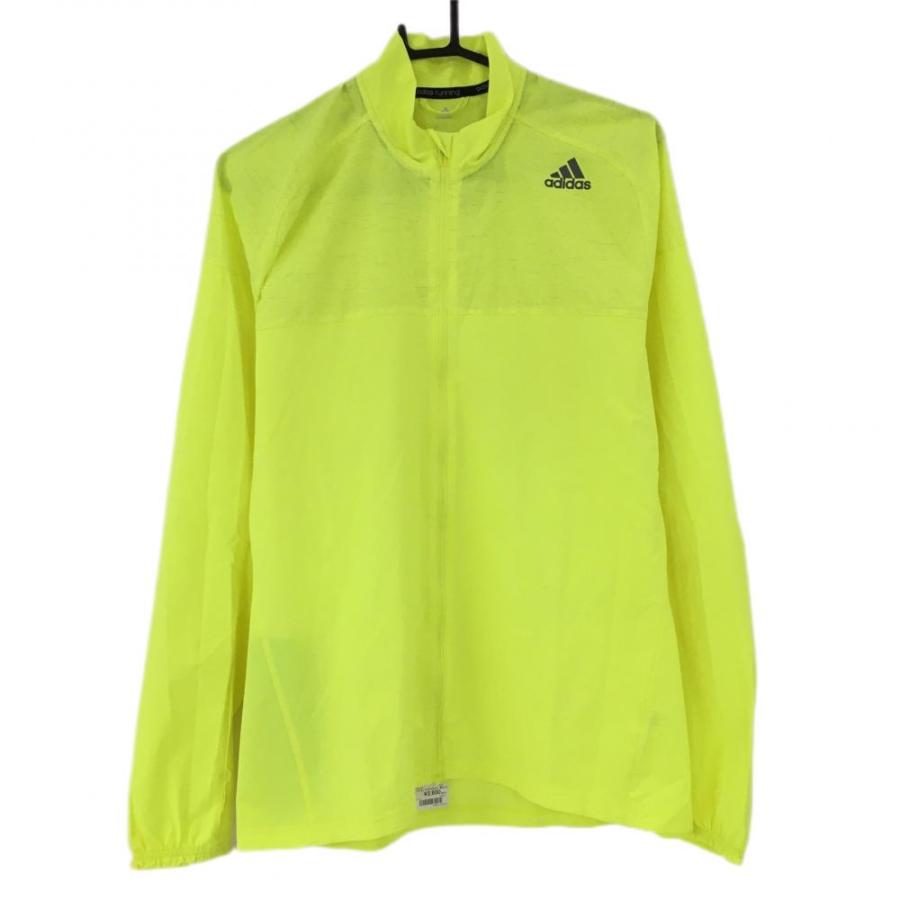 美品】アディダス ナイロンジャケット 蛍光イエロー 上部柄 ストレッチ