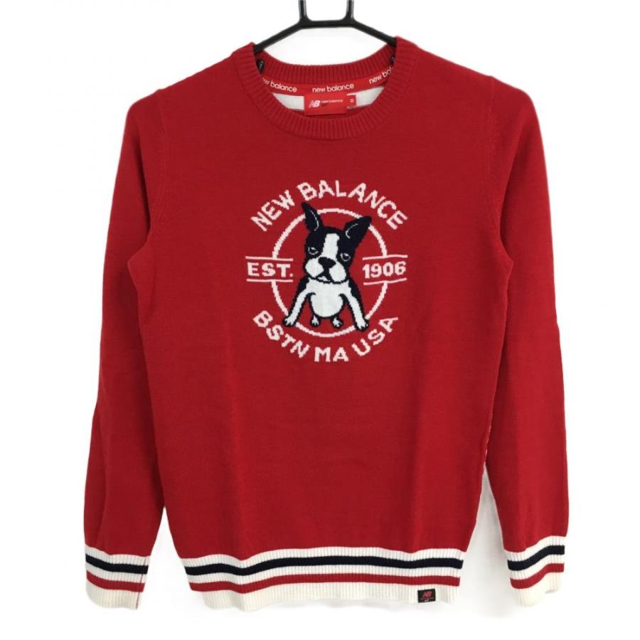 超美品】ニューバランスゴルフ セーター レッド ボストンテリア ニット