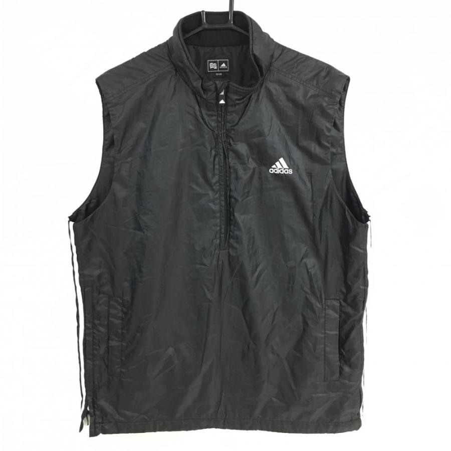 adidas（アディダス） 中綿ベスト 黒×白 ロゴ刺しゅう ハーフジップ 3