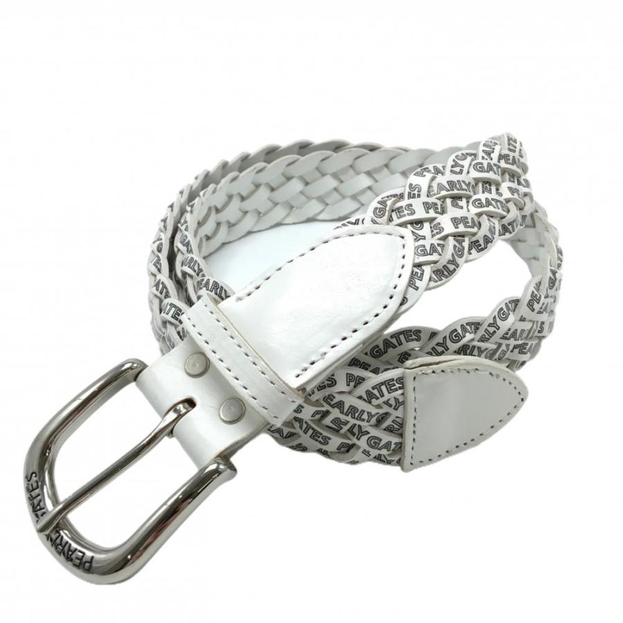 PEARLY GATES（パーリーゲイツ） 編み込みベルト 白×黒 ロゴ総柄