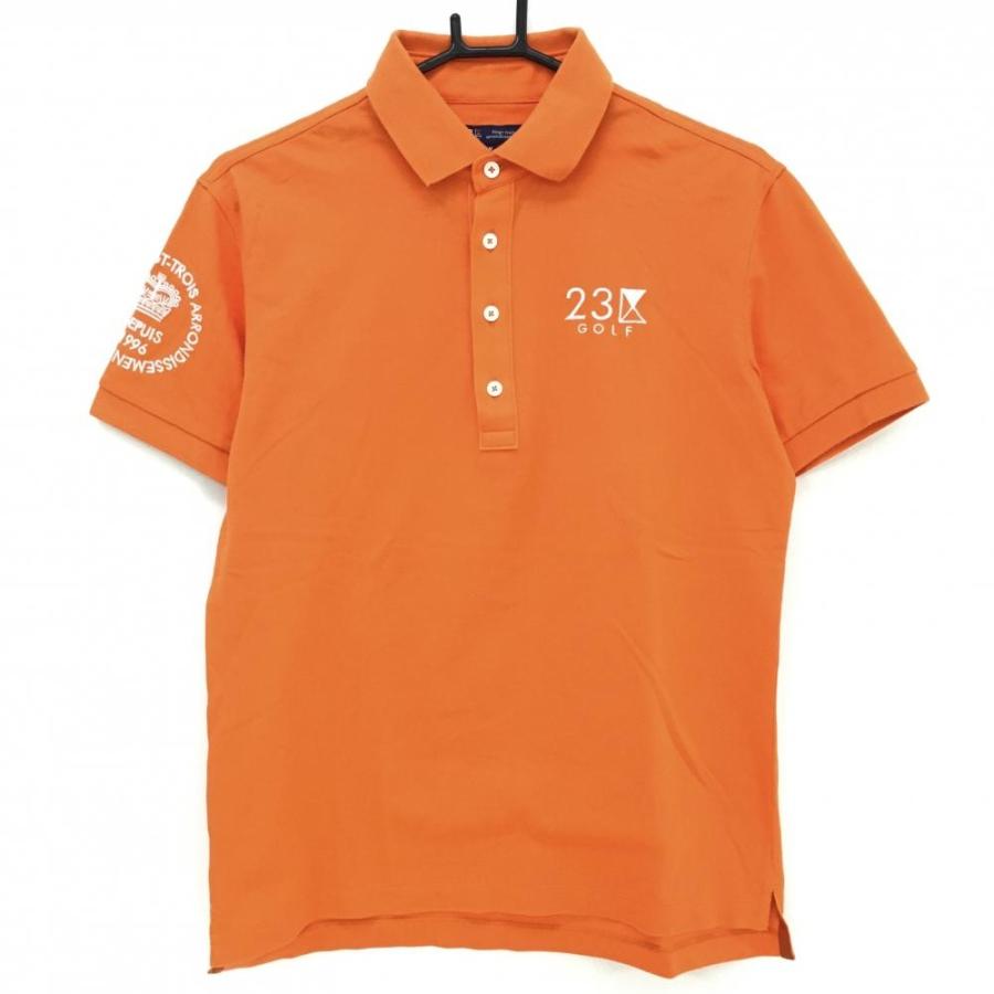 23区GOLF 23区ゴルフ 半袖ポロシャツ オレンジ ロゴ白 メンズ M ゴルフ