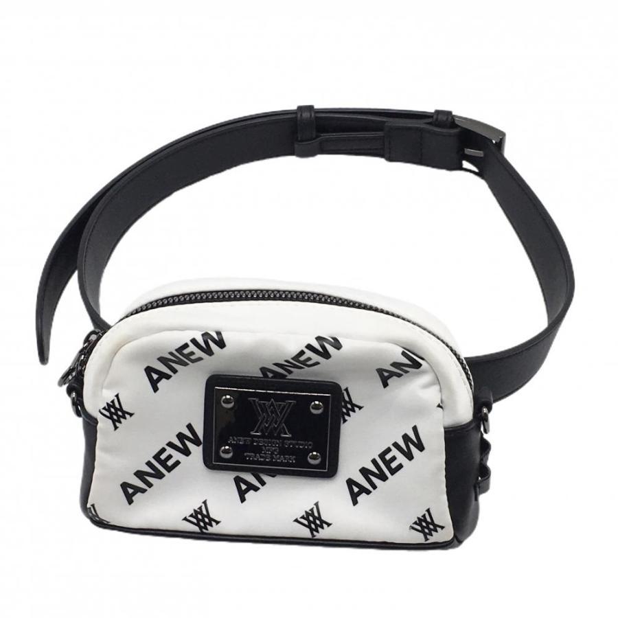 アニューゴルフ ウエストポーチ 白×黒 ロゴ総柄ゴルフ ANEW GOLF