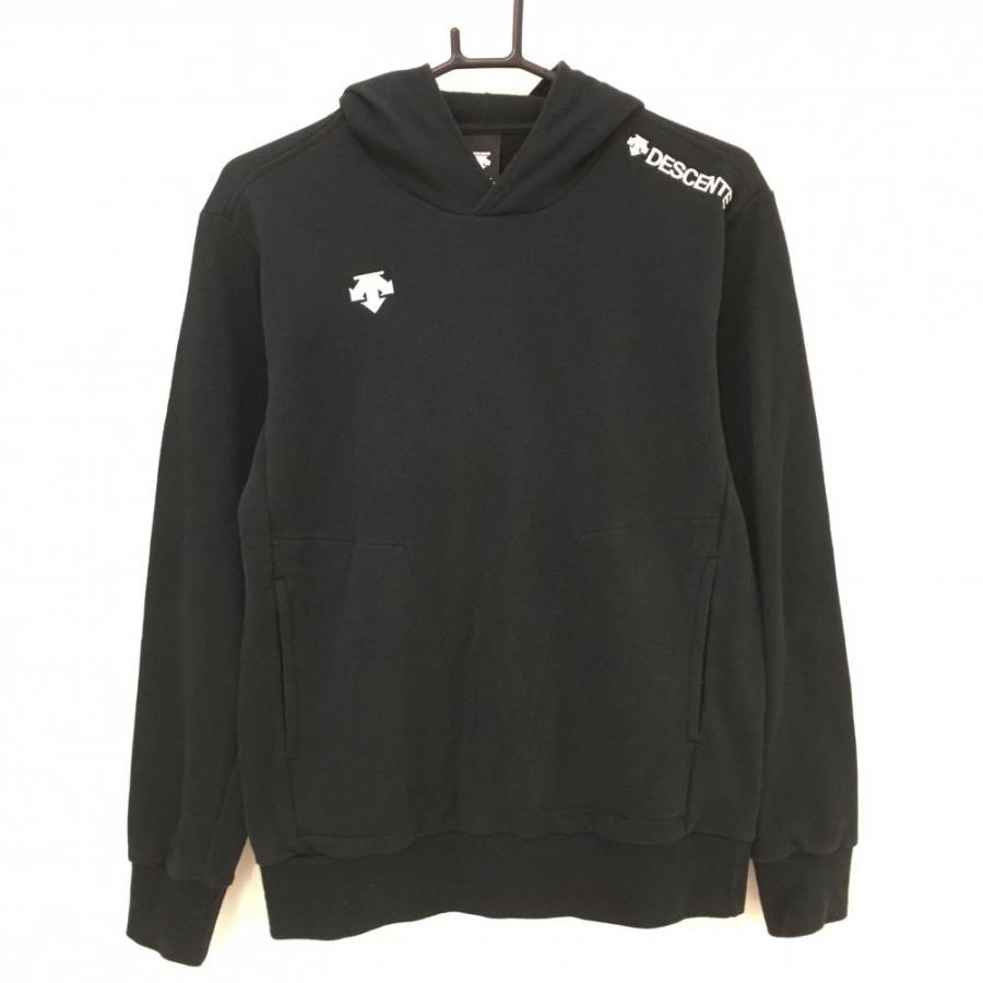 DESCENTE（デサント） パーカー 黒 肩ロゴ刺しゅう白 トレーナー