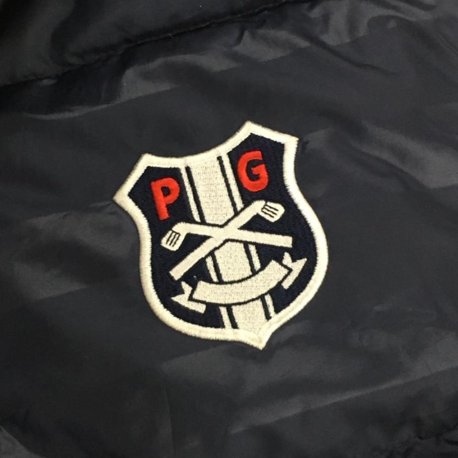 超美品】パーリーゲイツ ダウンベスト ネイビー ボーダー地模様 メンズ