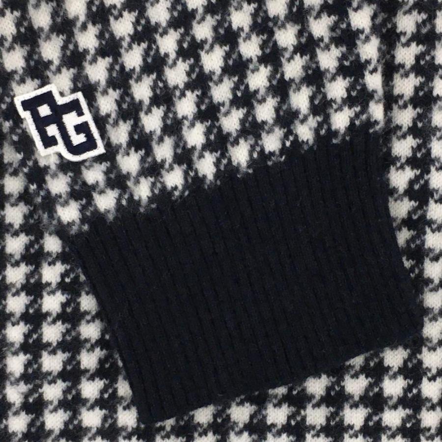 美品】パーリーゲイツ セーター 白×ネイビー 千鳥格子 カシミヤ混