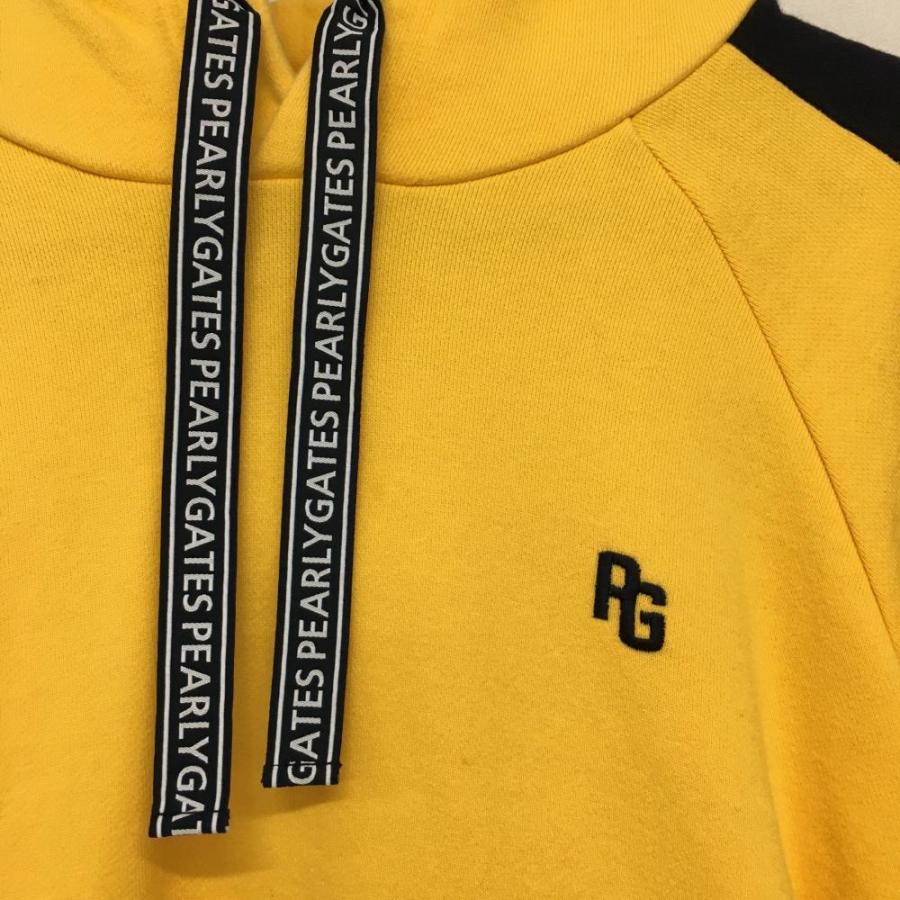 パーリーゲイツ パーカー イエロー×グレー フード紐ロゴ スウェット