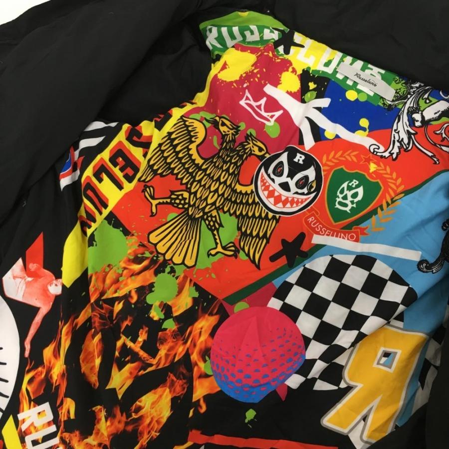 美品】ラッセルノ 2WAYダウンジャケット 黒 フードロゴ 内側総柄