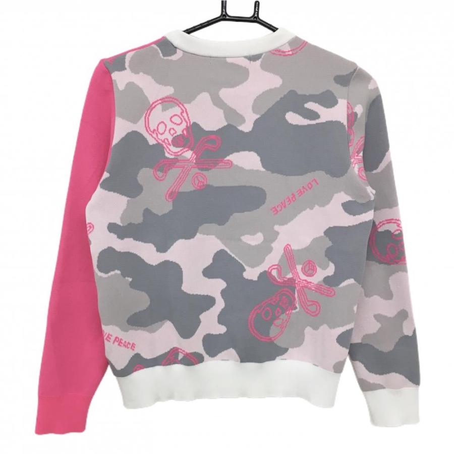 マークアンドロナ セーター ピンク×グレー 一部カモフラ スカル 迷彩