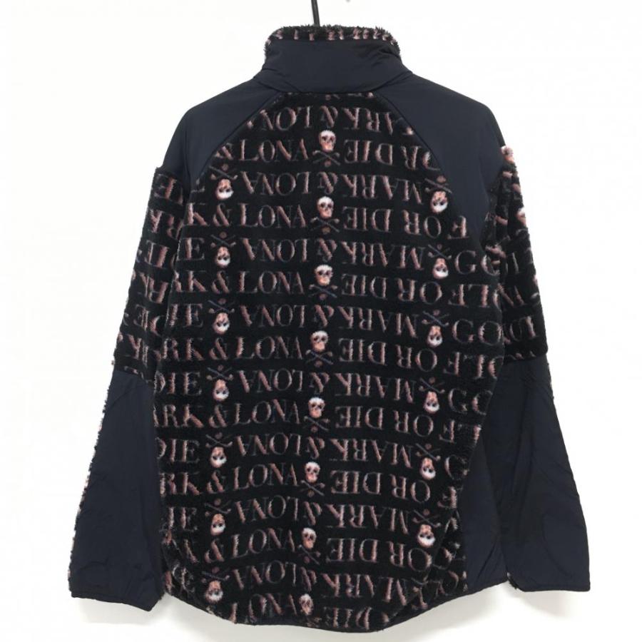 新品】マークアンドロナ ボアジャケット 黒×ピンク ロゴ総柄 スカル