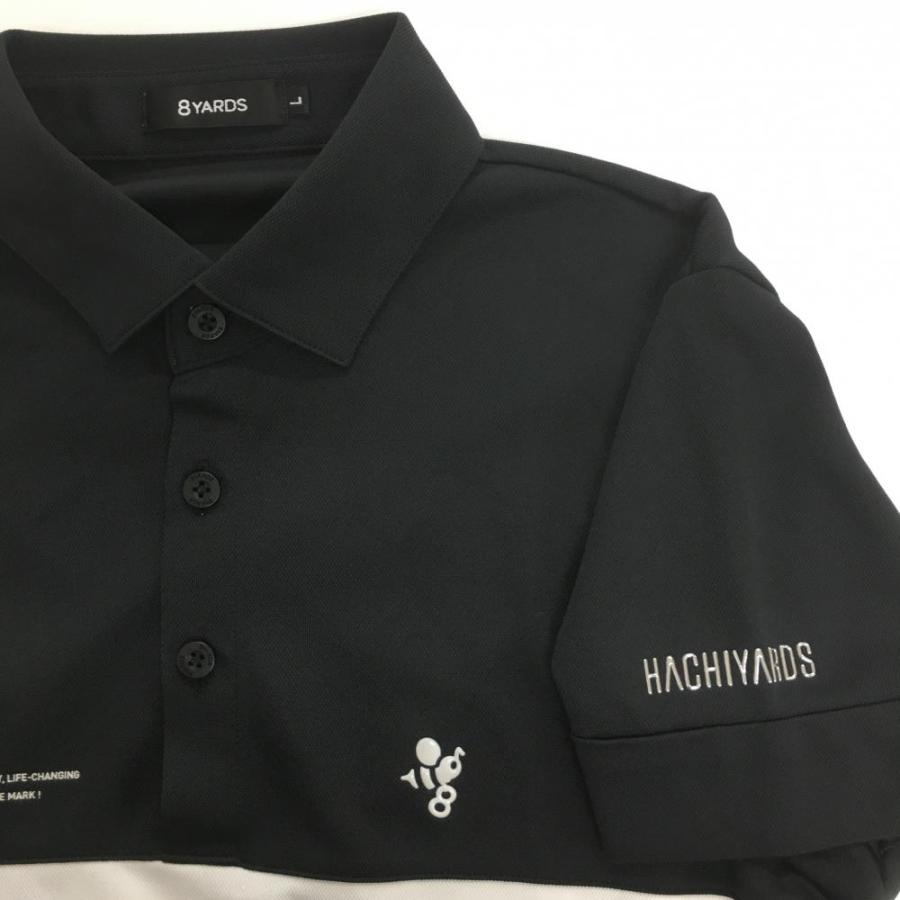 ハチヤーズ 半袖ポロシャツ 黒×白 バイカラー バックロゴ メンズ L