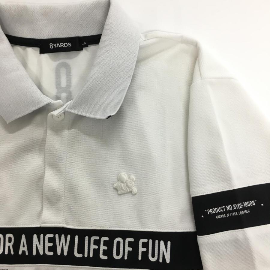 ハチヤーズ 半袖ポロシャツ 白×黒 バックロゴ ロゴワッペン メンズ L