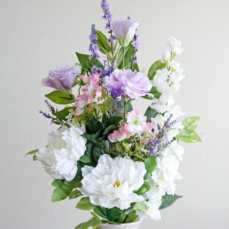 仏花 造花 お墓用 一対 ホワイトピオニー ラベンダー トルコキキョウ 2