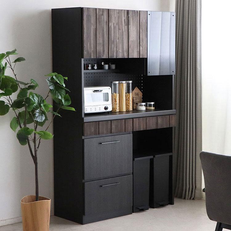 日本製 キッチンボード アカシア無垢材 幅104 高さ180 ガラス扉上台