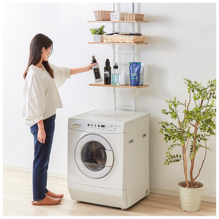 突っ張り式 棚3枚 洗濯機ラック つっぱり 洗濯機 ラック 収納 収納棚