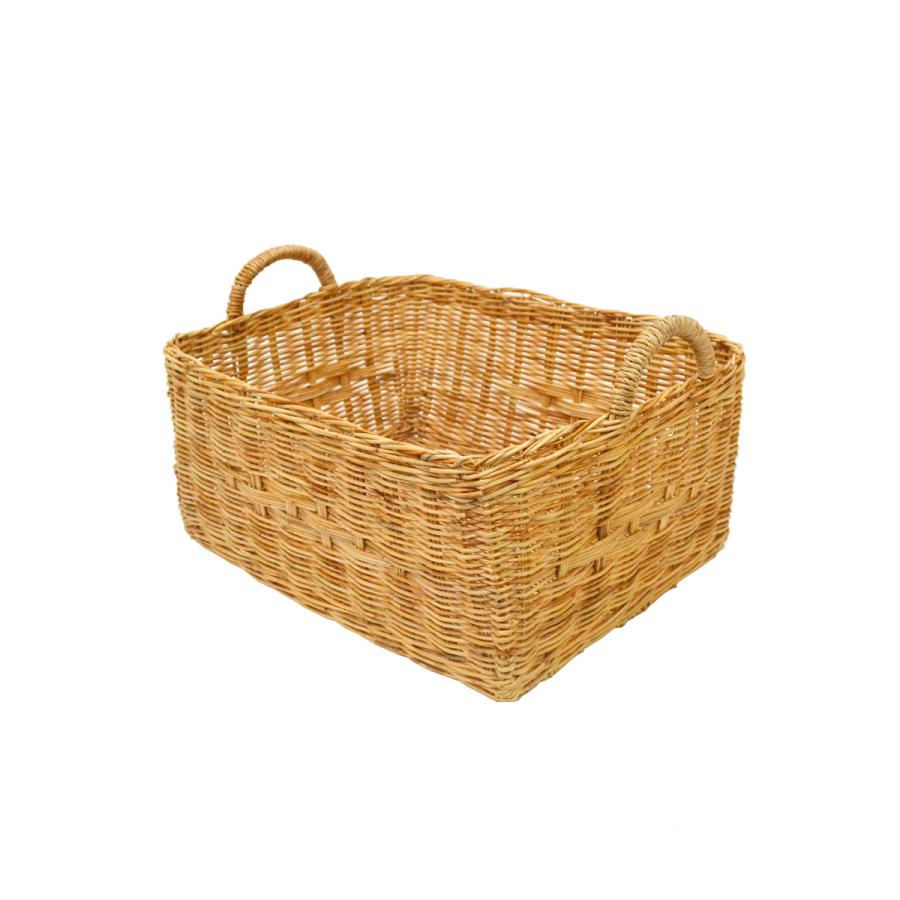 タイ製ラタン 収納バスケット 四角型 取手付き S 籐かご : ラタン