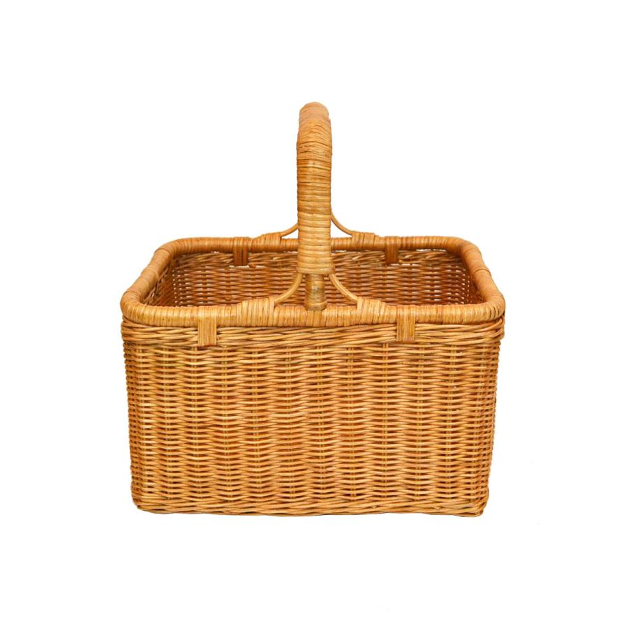 ラタンバスケット深型 スクエア 籐かご ピクニックバスケット : ラタン