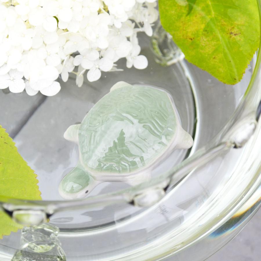 浮き玉 かめ 緑カメ 亀 浮き球 陶器 水鉢 金魚鉢用飾り玉 : ラタン