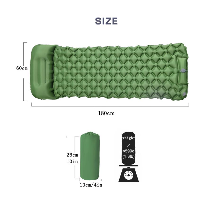 足踏みポンプ式 エアーマット シングル 約180×60cm 枕一体型 枕付き