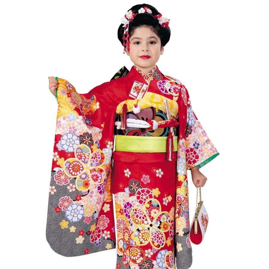 R・K 7歳きもの(四つ身)セット 桜 赤 対応身長120cm 七五三 3歳 7歳