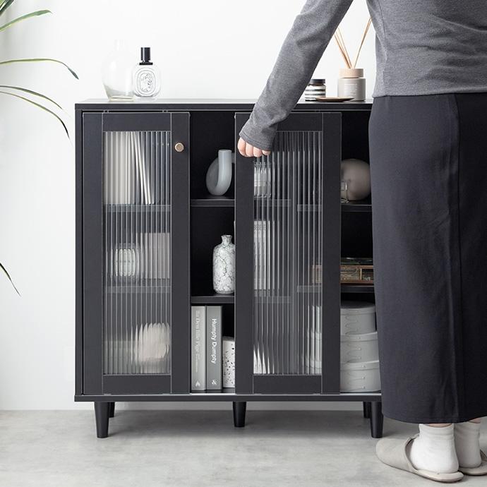 棚 ラック ガラス 扉 北欧モダン おしゃれ レトロ キャビネット サイド