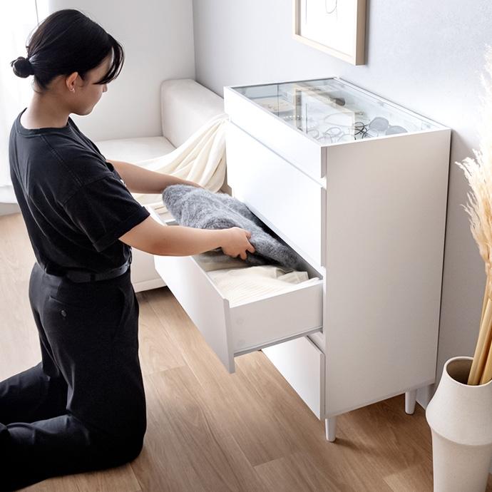 チェスト タンス おしゃれ ガラス天板 ラック 棚 ファッション小物入れ