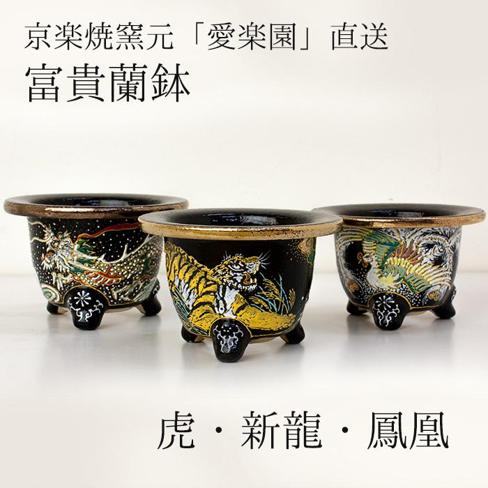 ◇京楽焼窯元「愛楽園」直送◇『富貴蘭鉢 虎・新龍・鳳凰』 3.0号 3.3
