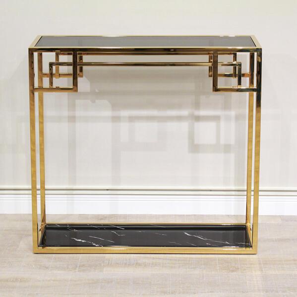 ガラス×大理石 コンソールテーブル ゴールド モダン アイアン