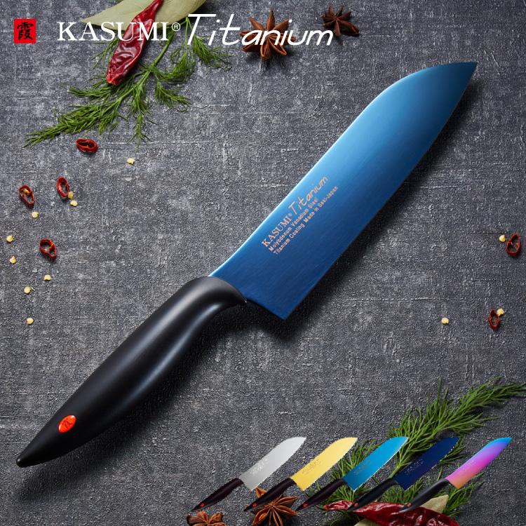 スミカマ 日本製 霞 KASUMI チタニウム 三徳包丁 18cm 青い包丁 関の