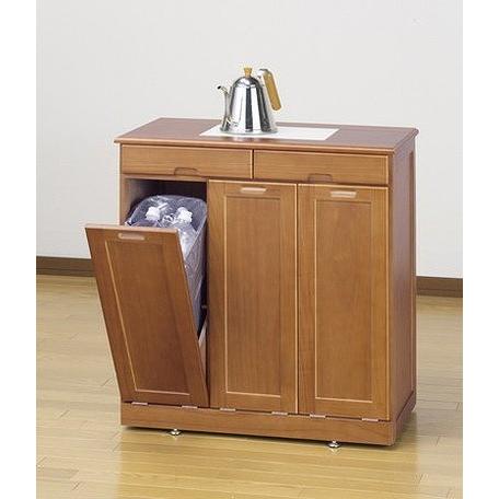 ゴミ箱 天然木分別ダストボックス タイル付 3分別 カウンター キッチン