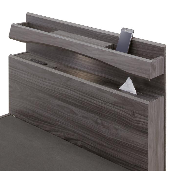 ダブルベッド 宮付き 木製 ベッドフレーム 収納 北欧風 木目調 LED照明