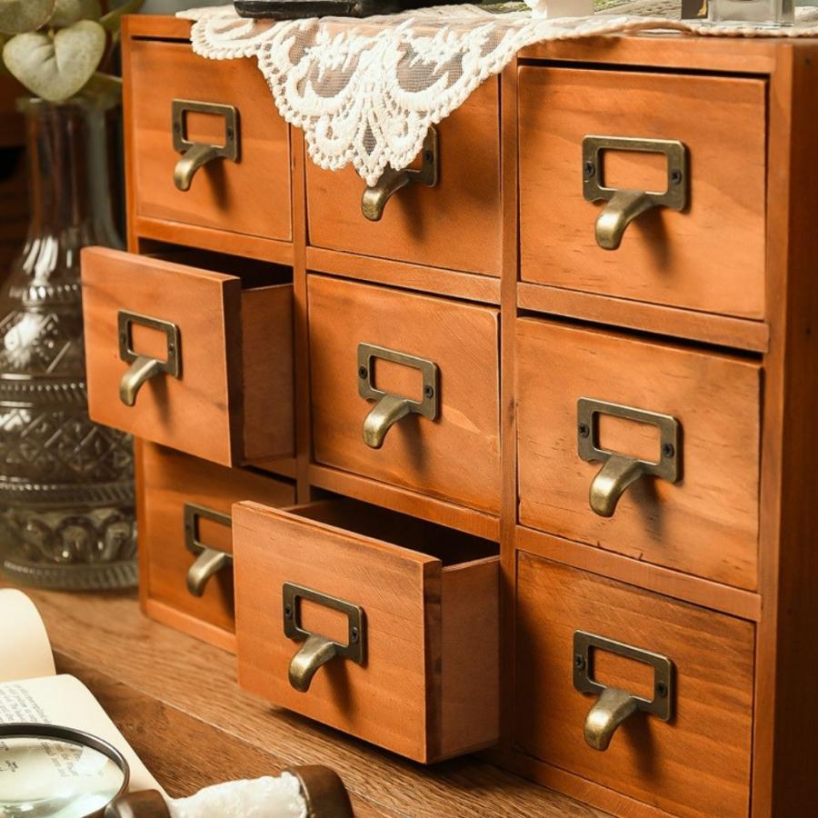 ヴィンテージ調 3段 3列 木製 ミニチェスト ジュエリーボックス コスメ