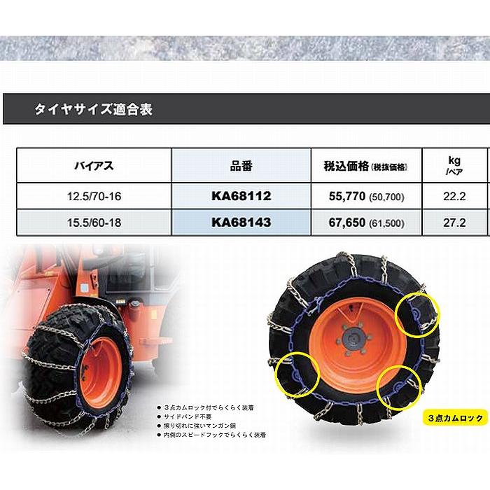 18インチ15.5/60-18対応SCCチェーンKA(ケーエー)除雪作業車ミニ