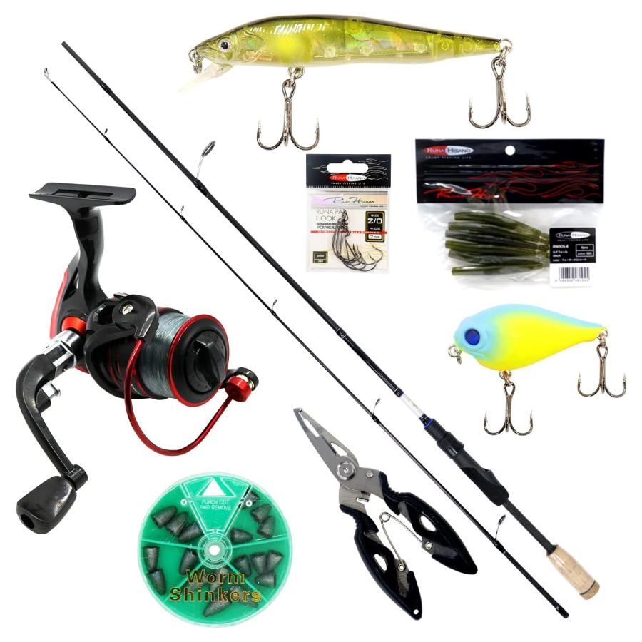 送料無料】ルナヒサノ バス釣り入門セット カーボンスピニングタイプ