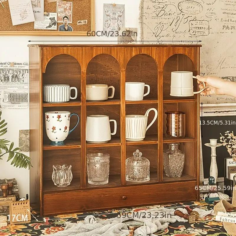 収納棚 木製 ヴィンテージ調 マグカップ収納 ティーカップ 引き出し