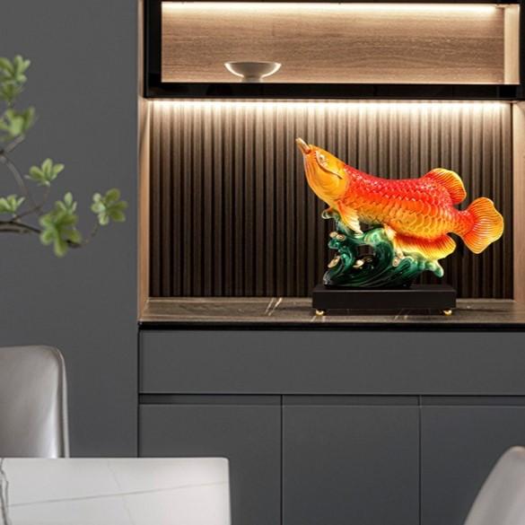 アロワナ 置物 オブジェ 財運 金運 運気アップ 赤色 水色 緑 風水