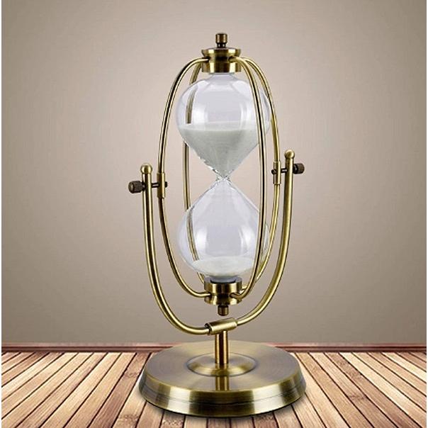 砂時計 アンティーク風 15分計 回転式 楕円 タイマー ブロンズ枠