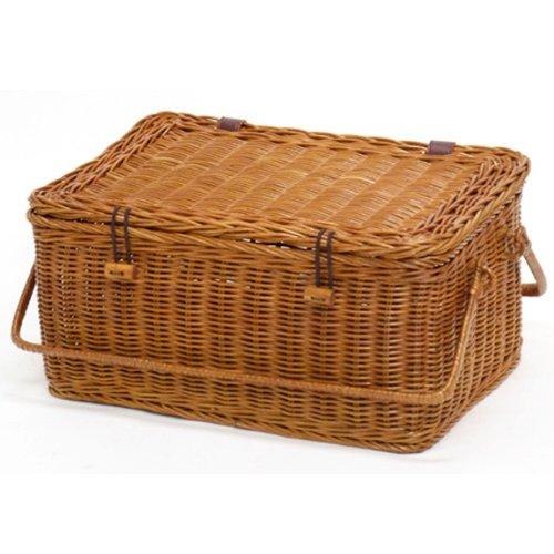 型番569ハンドルが倒れる籐かごバスケット ふた付き ピクニック